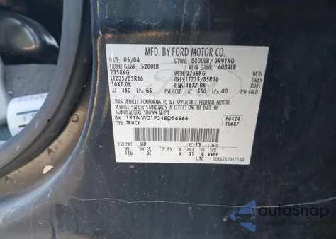 2004 Ford F-250 Lariat/Xl/Xlt z USA, uszkodzony, nr VIN 1FTNW21P34ED56866